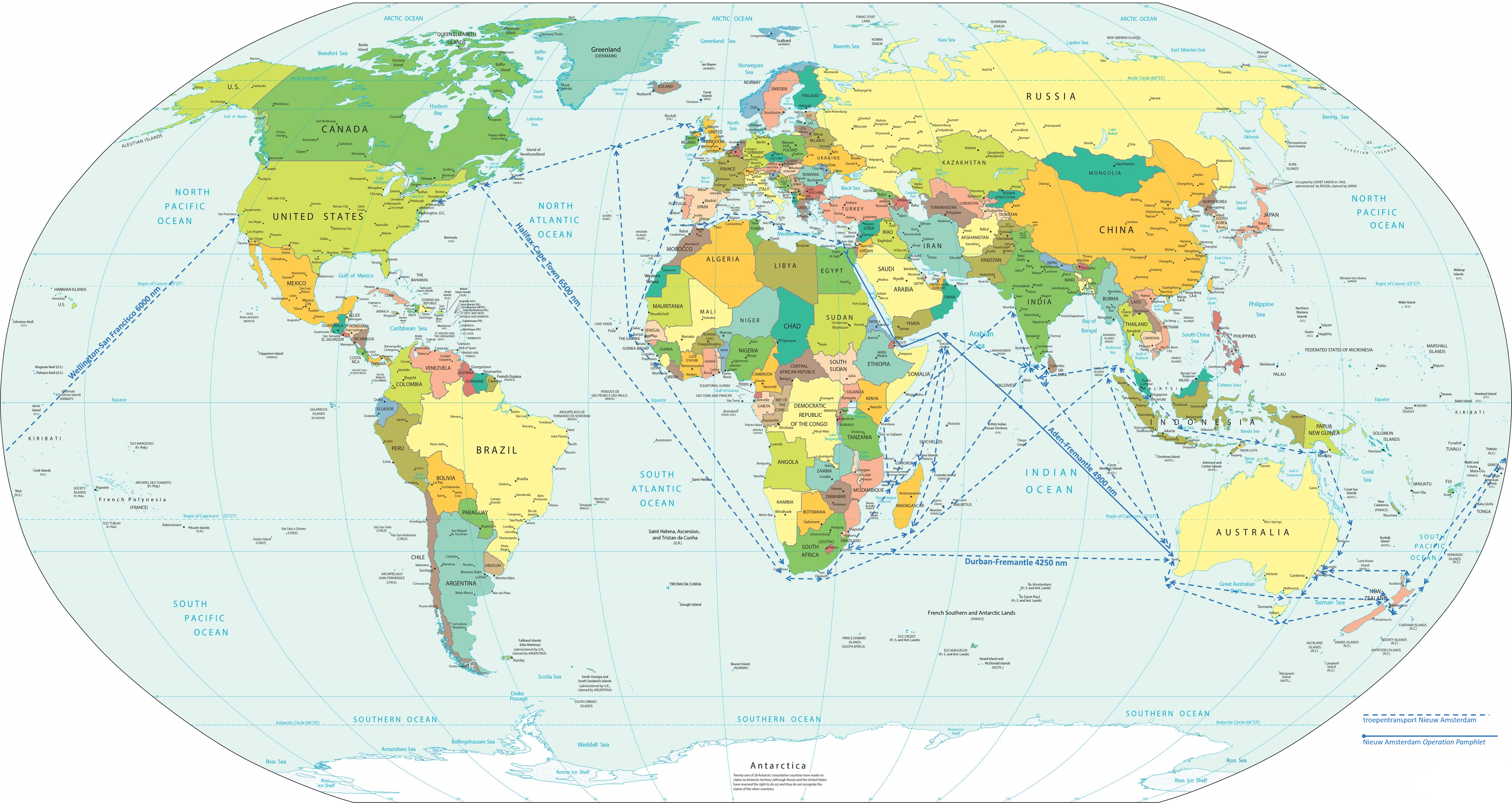 wereldkaart oorlogsroutes