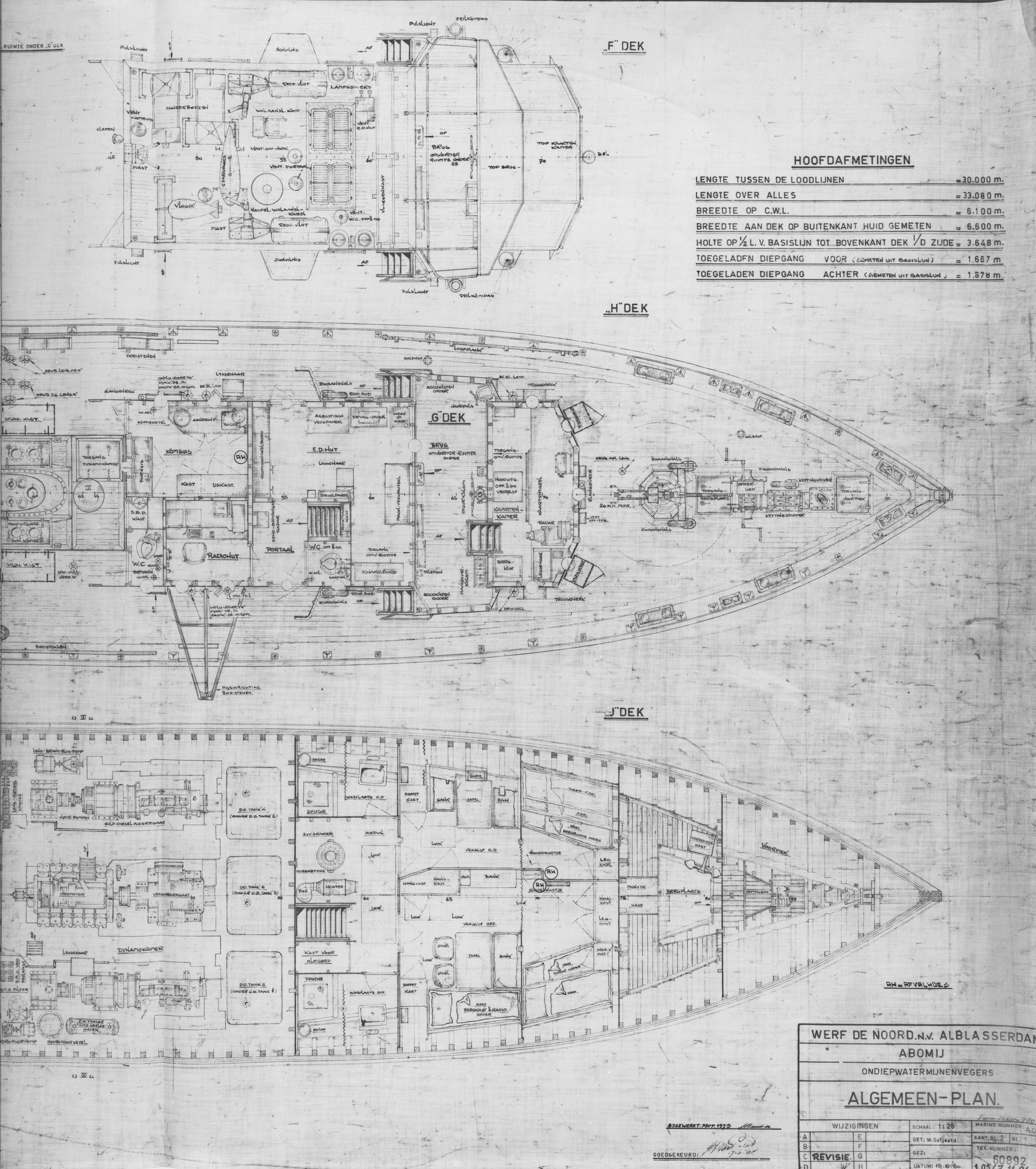 Scheepstekening dekplan inshore