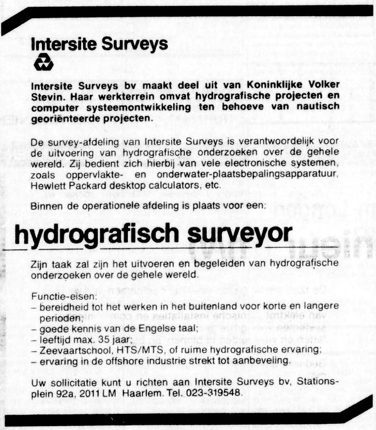 Knipselkrant, personeelsadvertentie Intersite Surveys