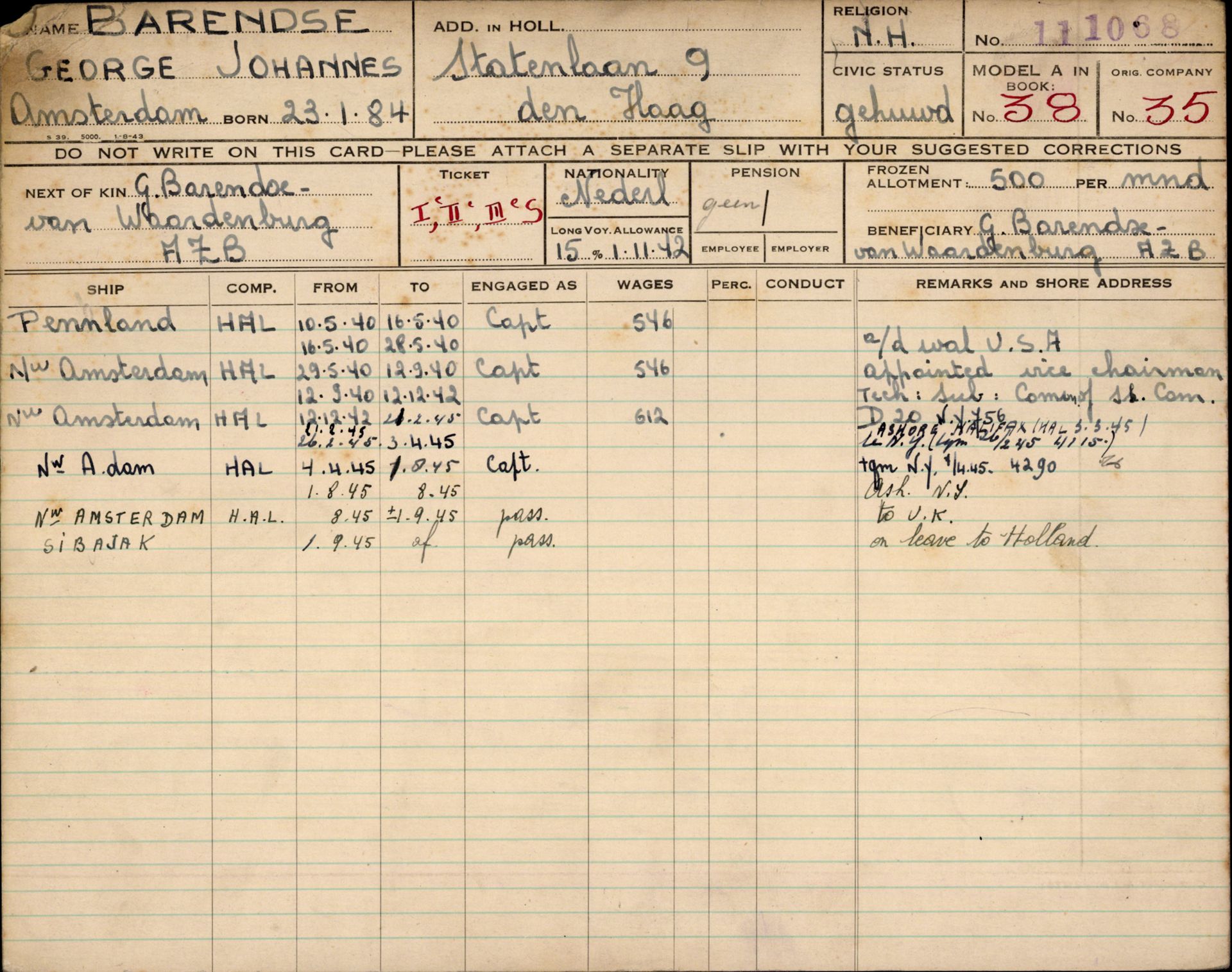 Vaarplicht: Koopvaardij Persoonskaart_1 G.J. Barendse