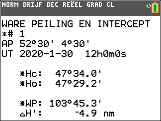 Resultaatscherm LOP met ware peiling en intercept